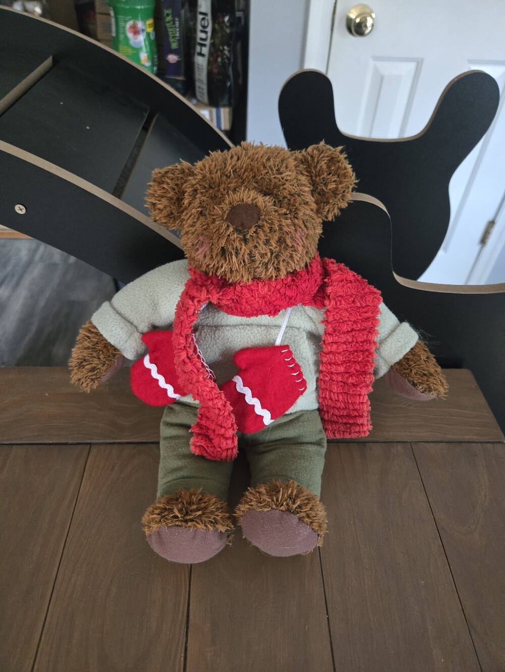 Brown Plush Teddy Bear with Red Scarf and Mittens - Kids Toy